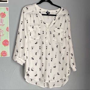 Cat print button down blouse